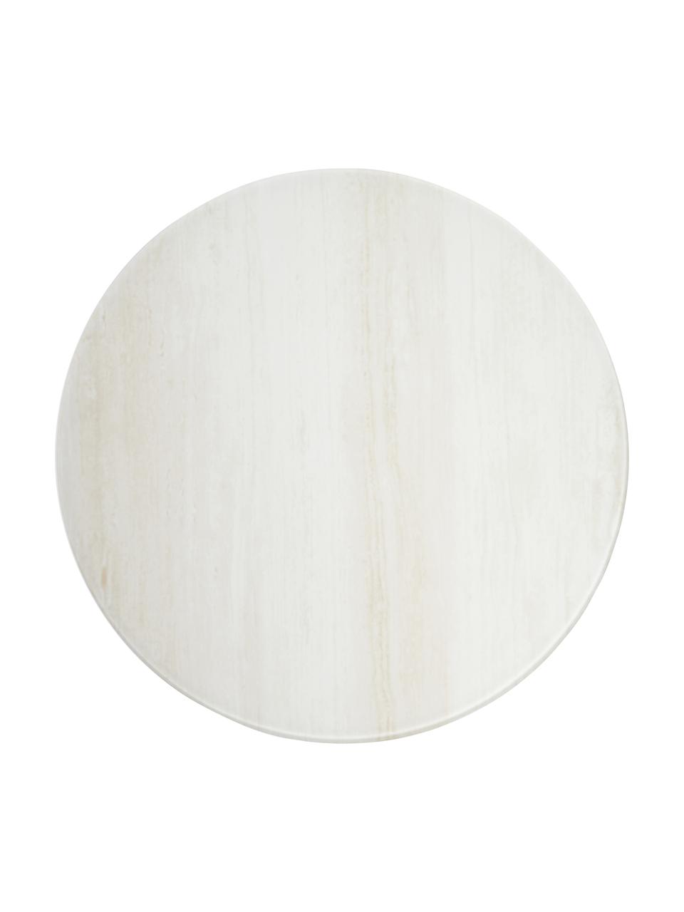 Tavolino rotondo da salotto con piano in vetro effetto travertino Antigua, Struttura: acciaio verniciato a polv, Effetto travertino, beige, Ø 80 cm