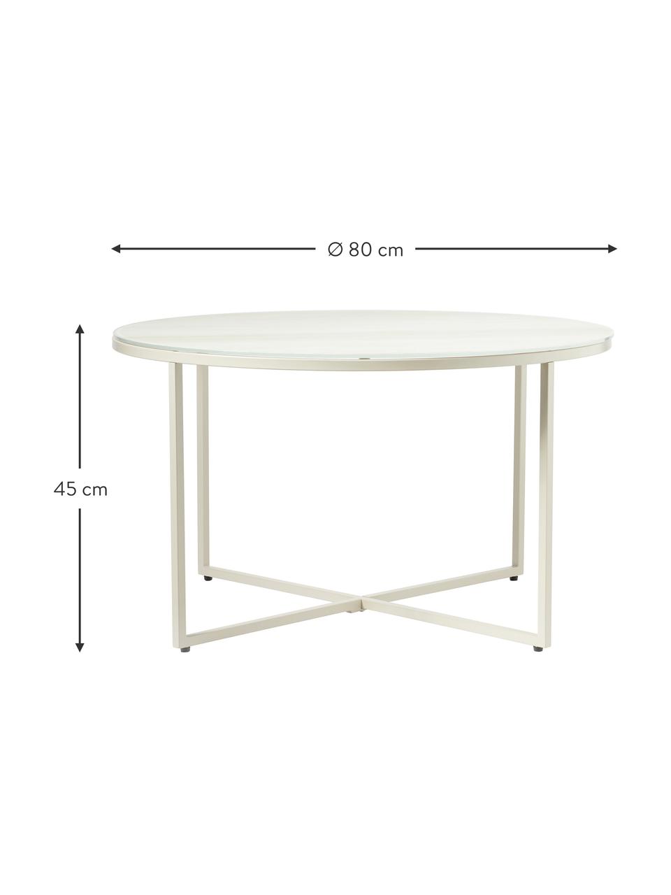 Mesa de centro Antigua, tablero de vidrio en aspecto travertino, Tablero: vidrio estampado con aspe, Estructura: acero con pintura en polv, Aspecto travertino beige, Ø 80 cm