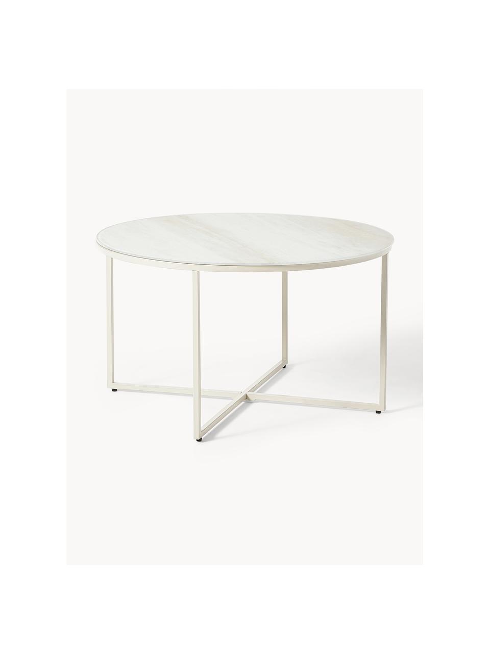 Ronde salontafel Antigua met glazen tafelblad in marmerlook, Tafelblad: glas, mat bedrukt, Frame: gepoedercoat staal, Travertijnlook, beige, Ø 80 cm