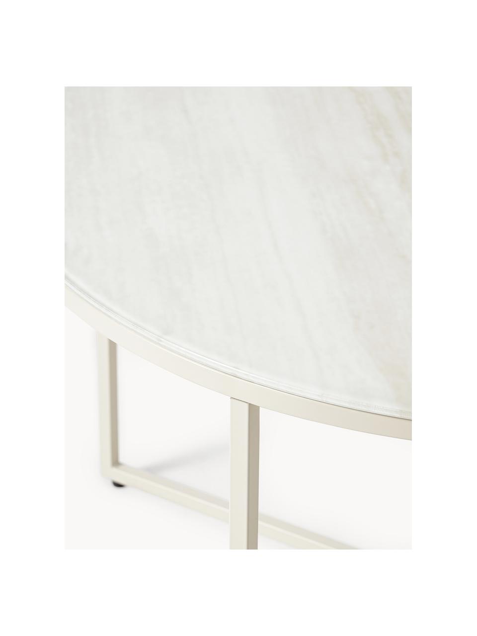 Kulatý konferenční stolek s travertinovou skleněnou deskou Antigua, Travertinový vzhled, světle béžová, matná, Ø 80 cm