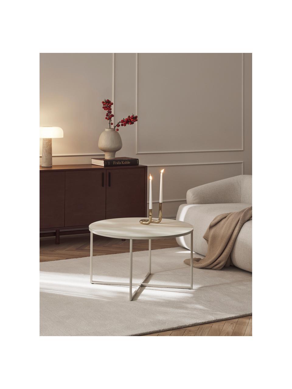 Kulatý konferenční stolek s travertinovou skleněnou deskou Antigua, Travertinový vzhled, světle béžová, matná, Ø 80 cm