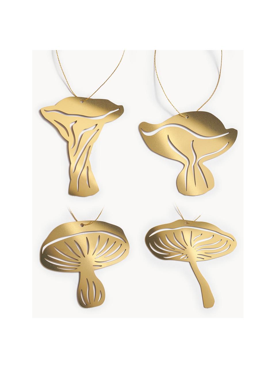 Set di 4 addobbi albero di Natale Fungi, Acciaio inossidabile, ottonato, Dorato, Larg. 4 x Alt. 5 cm