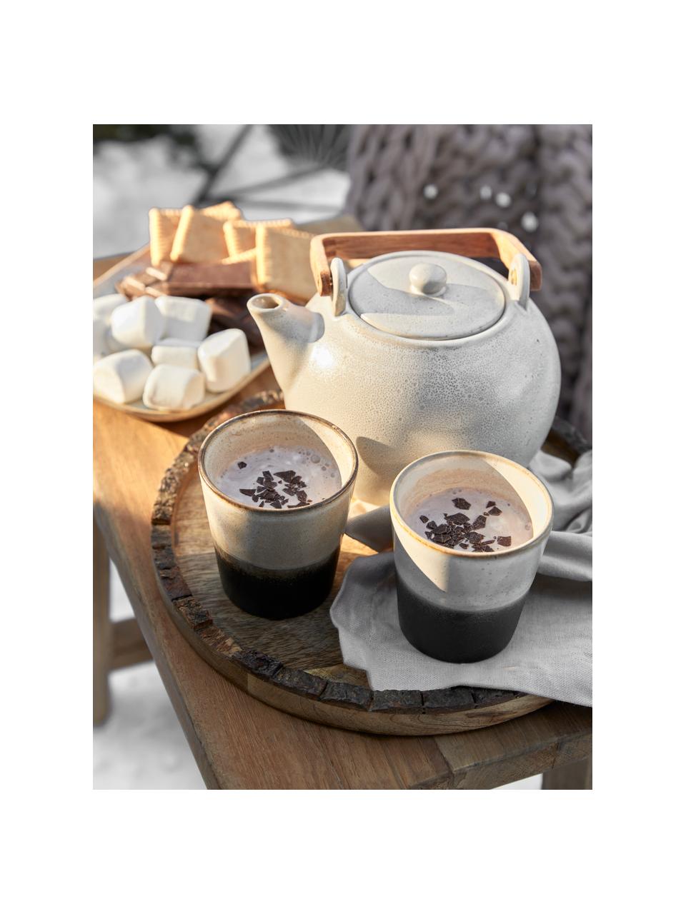 Handgemachte XS Becher 70's, 4er-Set, Steingut, Schwarz, Beigetöne, Ø 8 x H 8 cm, 200 ml