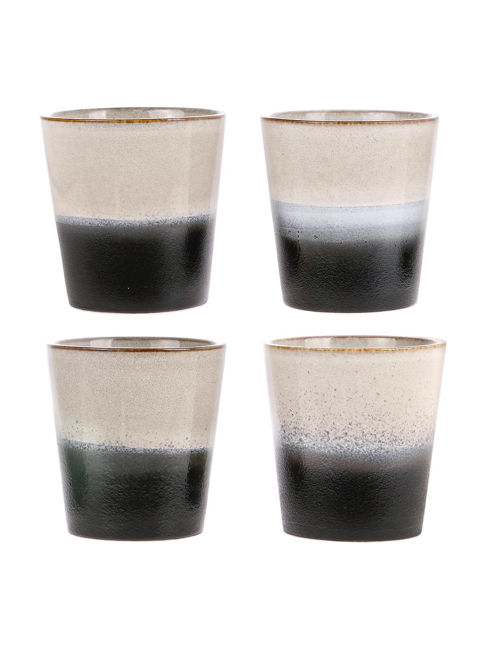 Mugs artisanaux 70's, 4 pièces, Grès cérame, Noir, tons beiges, Ø 8 x haut. 8 cm, 200 ml
