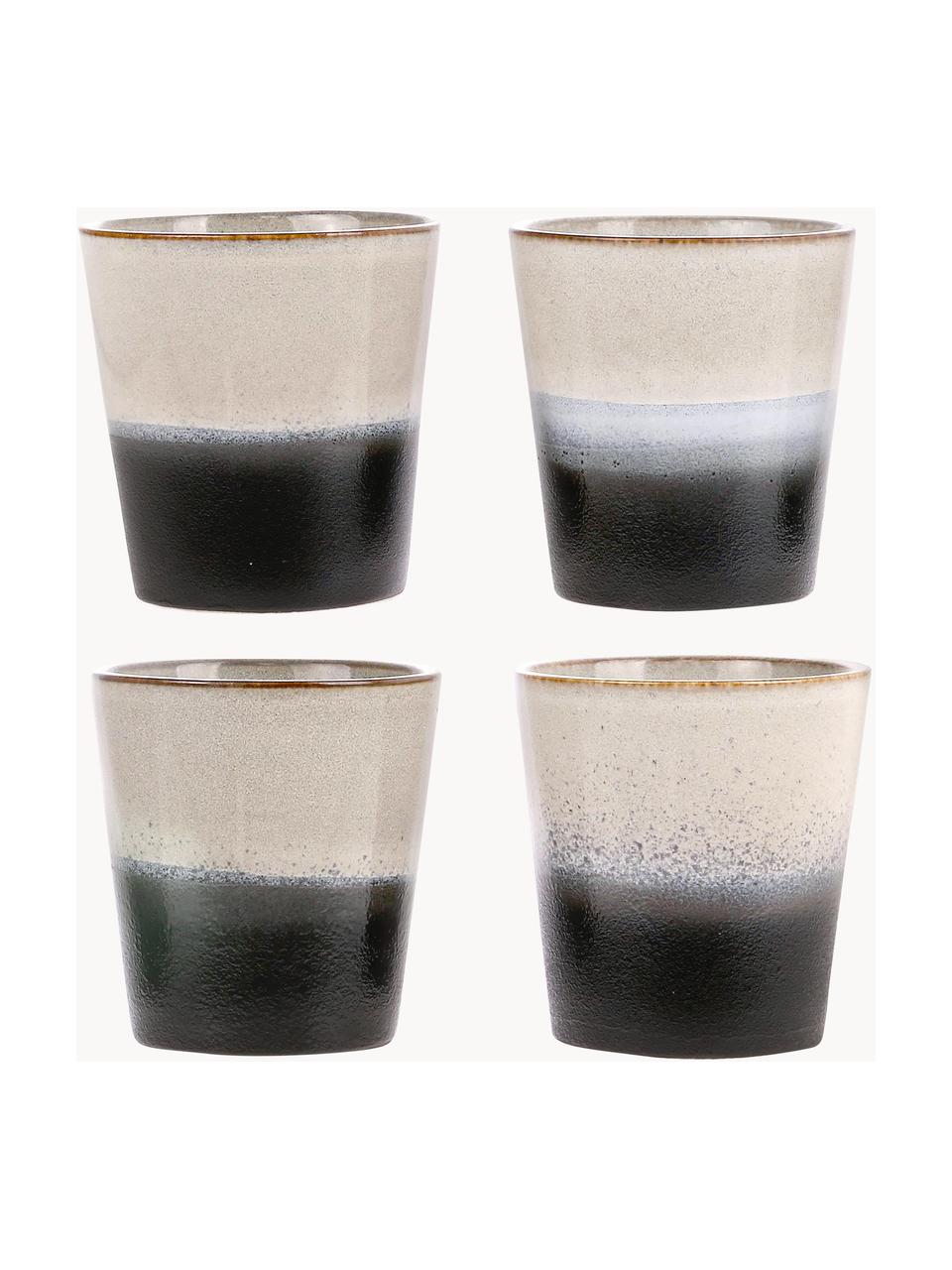 Tasses XS artisanales 70's, 4 pièces, Grès cérame, Tons beiges et noirs, Ø 8 x haut. 8 cm, 200 ml