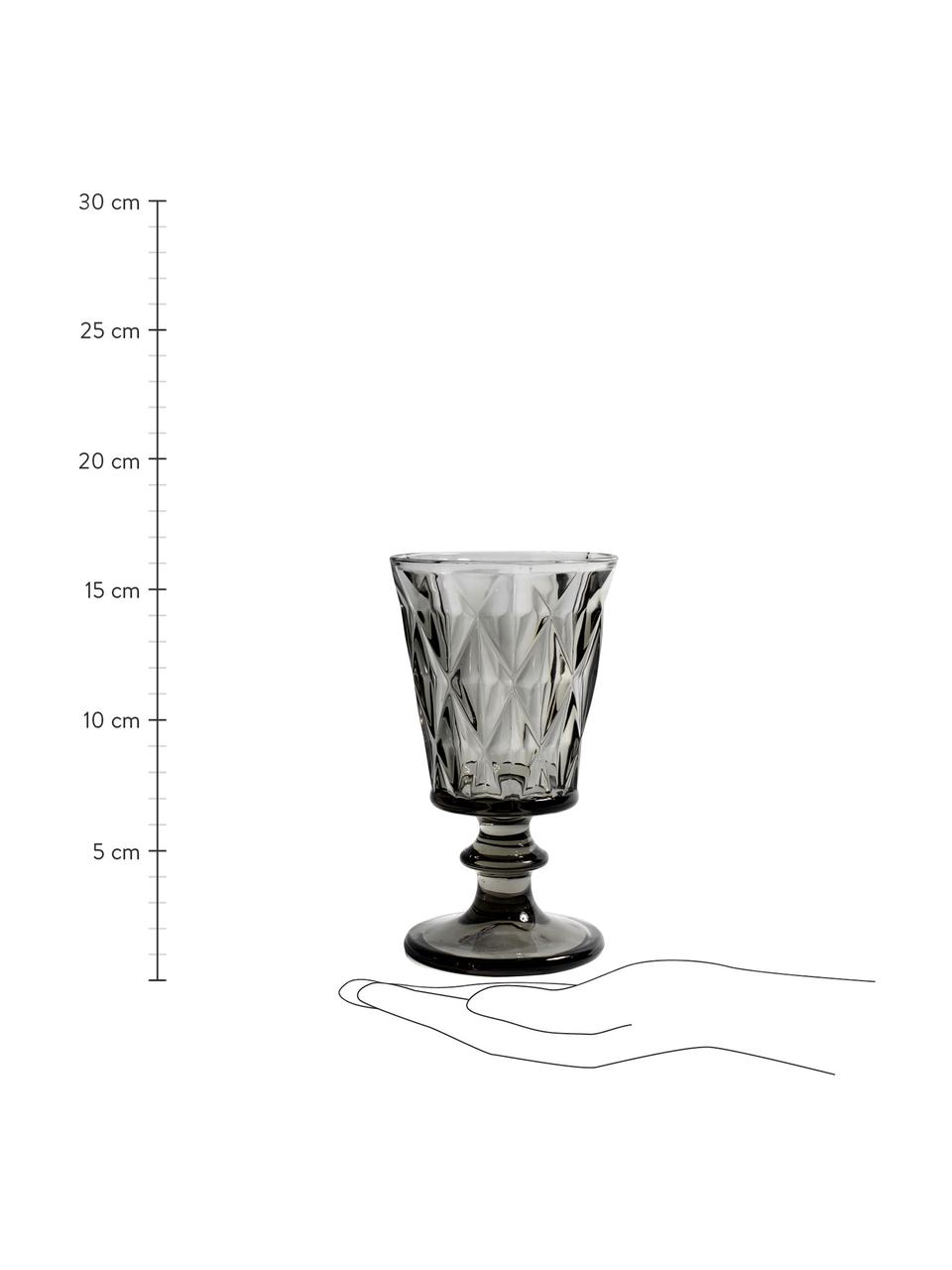 Copas de vino con relive Diamond, 6 uds., Vidrio, Gris oscuro, ligeramente transparente, Ø 9 x Al 16 cm, 250 ml