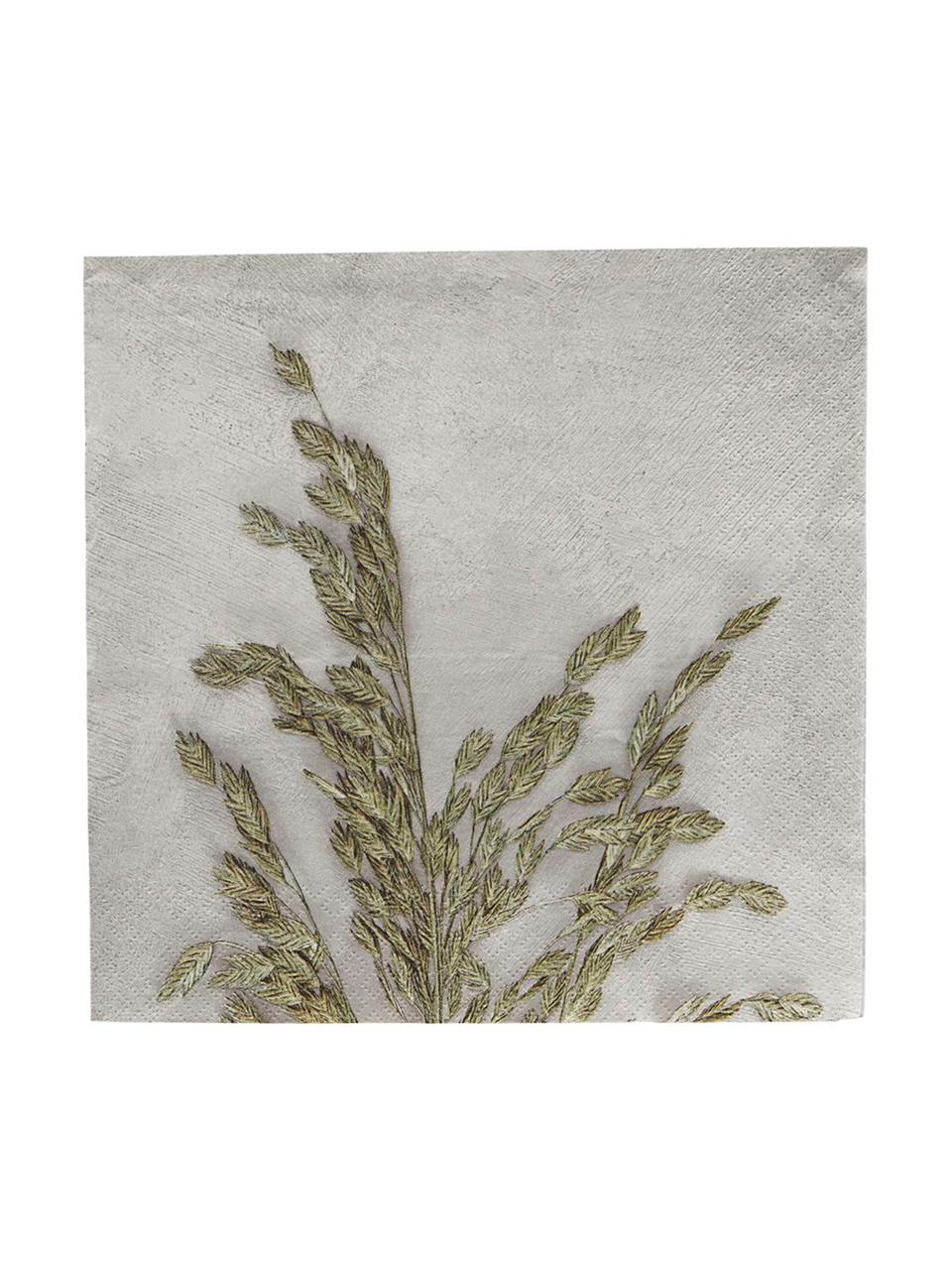 Serwetka z papieru Grass, 40 szt., Papier, Jasnoszary, zielony, S 20 x D 20 cm