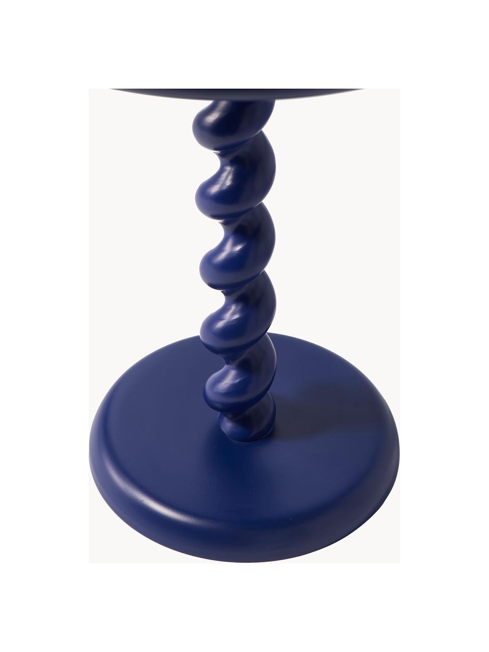 Tavolino rotondo Twister, Alluminio laccato a polvere, Blu scuro, Ø 46 x Alt. 56 cm