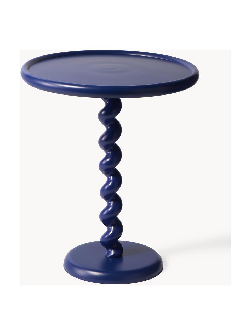 Tavolino rotondo Twister, Alluminio laccato a polvere, Blu scuro, Ø 46 x Alt. 56 cm