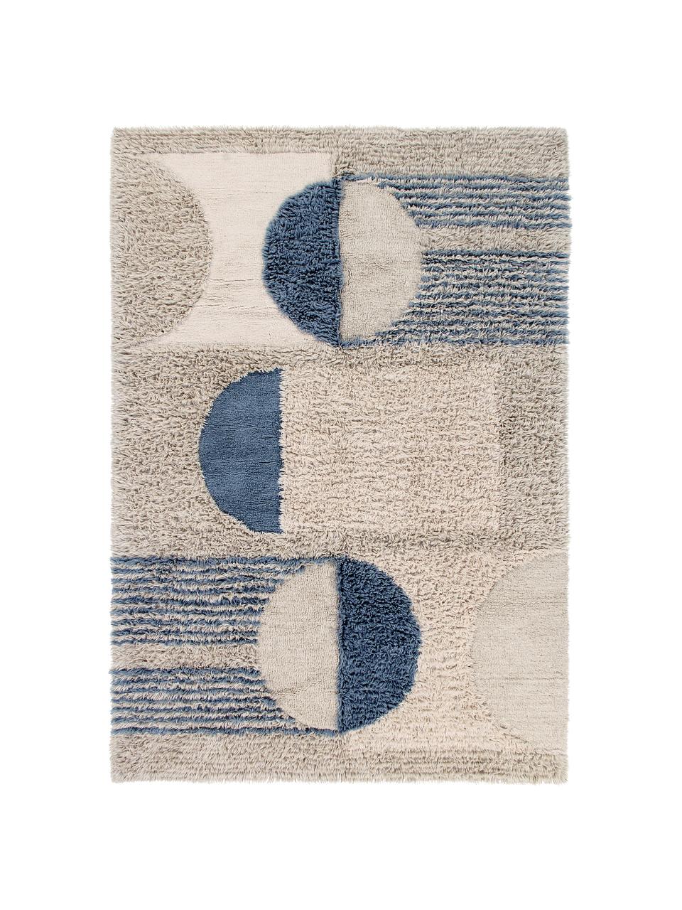 Tapis en laine lavable Woolable Sunray, Beige, couleur sable, brun, bleu foncé