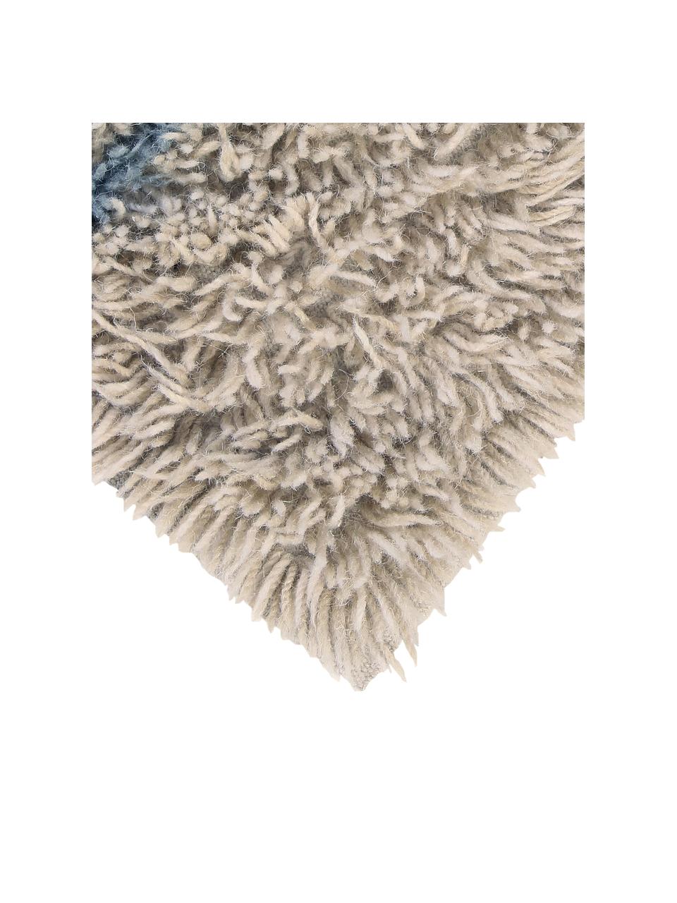 Tappeto in lana lavabile con motivo geometrico Woolable Sunray, Retro: cotone riciclato Nel caso, Beige, color sabbia, marrone, blu scuro, Larg. 170 x Lung. 240 cm (taglia M)