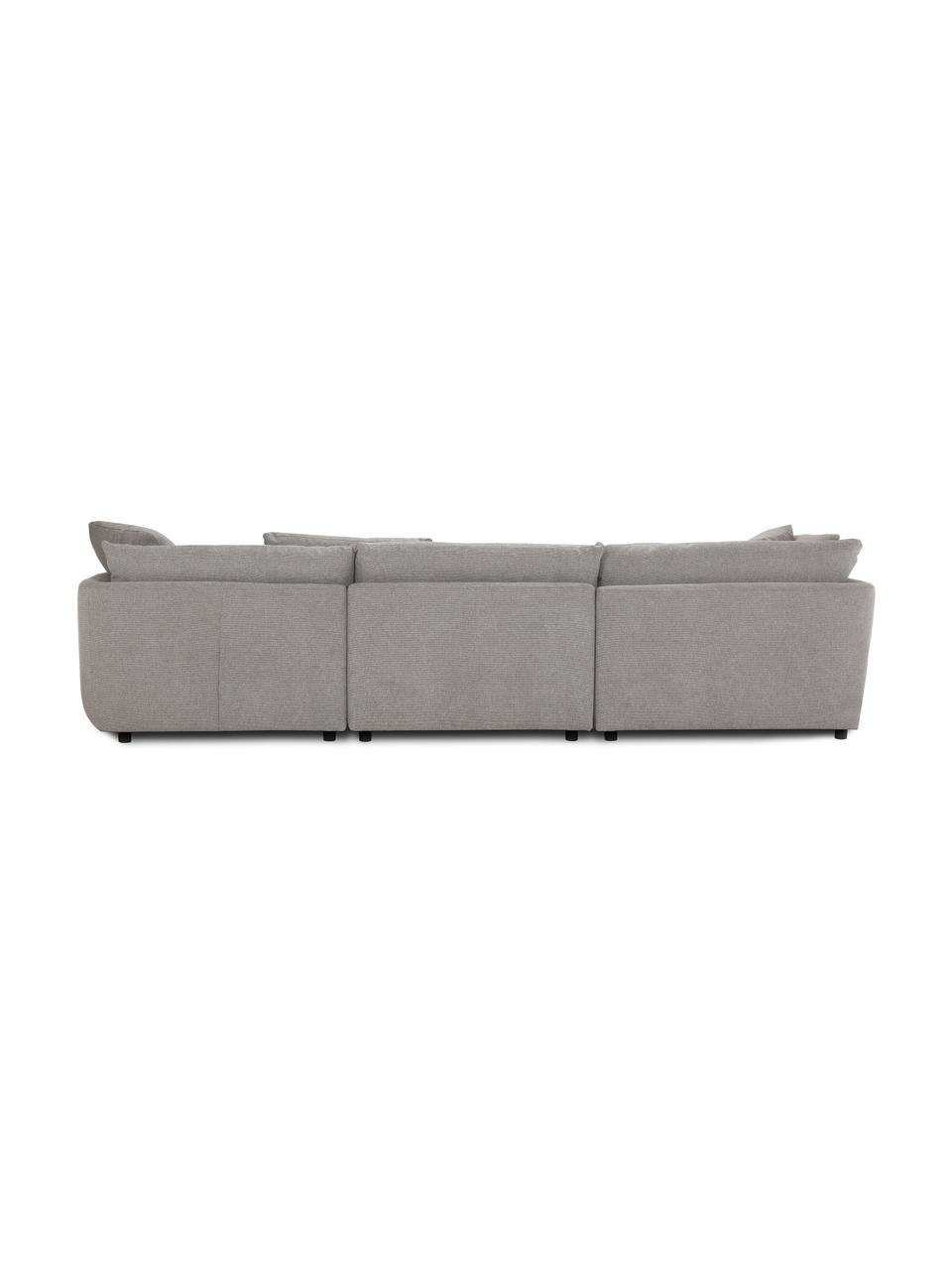 Modulaire zitbank Jasmin (3-zits) met kruk in grijs, Bekleding: 85% polyester, 15% nylon , Frame: massief sparrenhout FSC-g, Poten: kunststof, Stof grijs, B 300 x H 84 cm