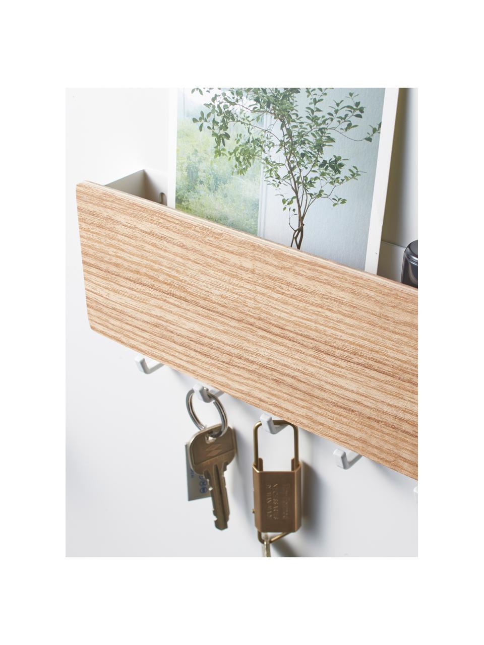 Porte-manteau mural avec dos magnétique Rin, Blanc, bois clair, larg. 18 x prof. 10 cm