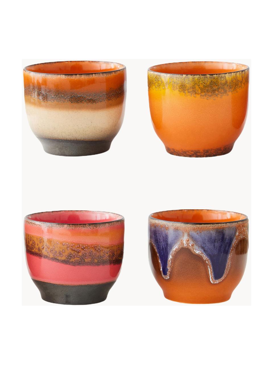 Handgemachte Keramik-Kaffeebecher 70's, 4er-Set, Keramik, Bunt, Ø 8 x H 7 cm, 230 ml