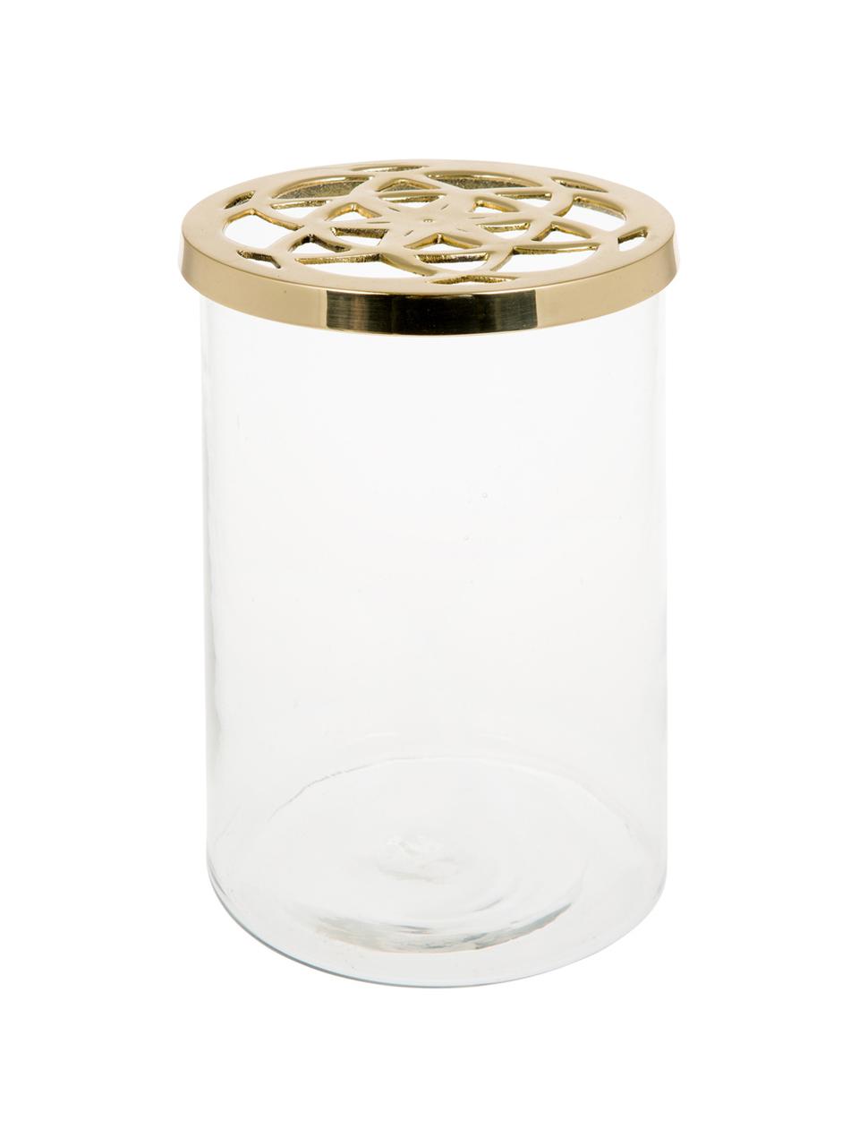 Vaso per fiori in vetro con coperchio in metallo Lily, Vaso: vetro, Coperchio: ottone, Vaso: trasparente Coperchio: ottone, Ø 13 x A 19 cm
