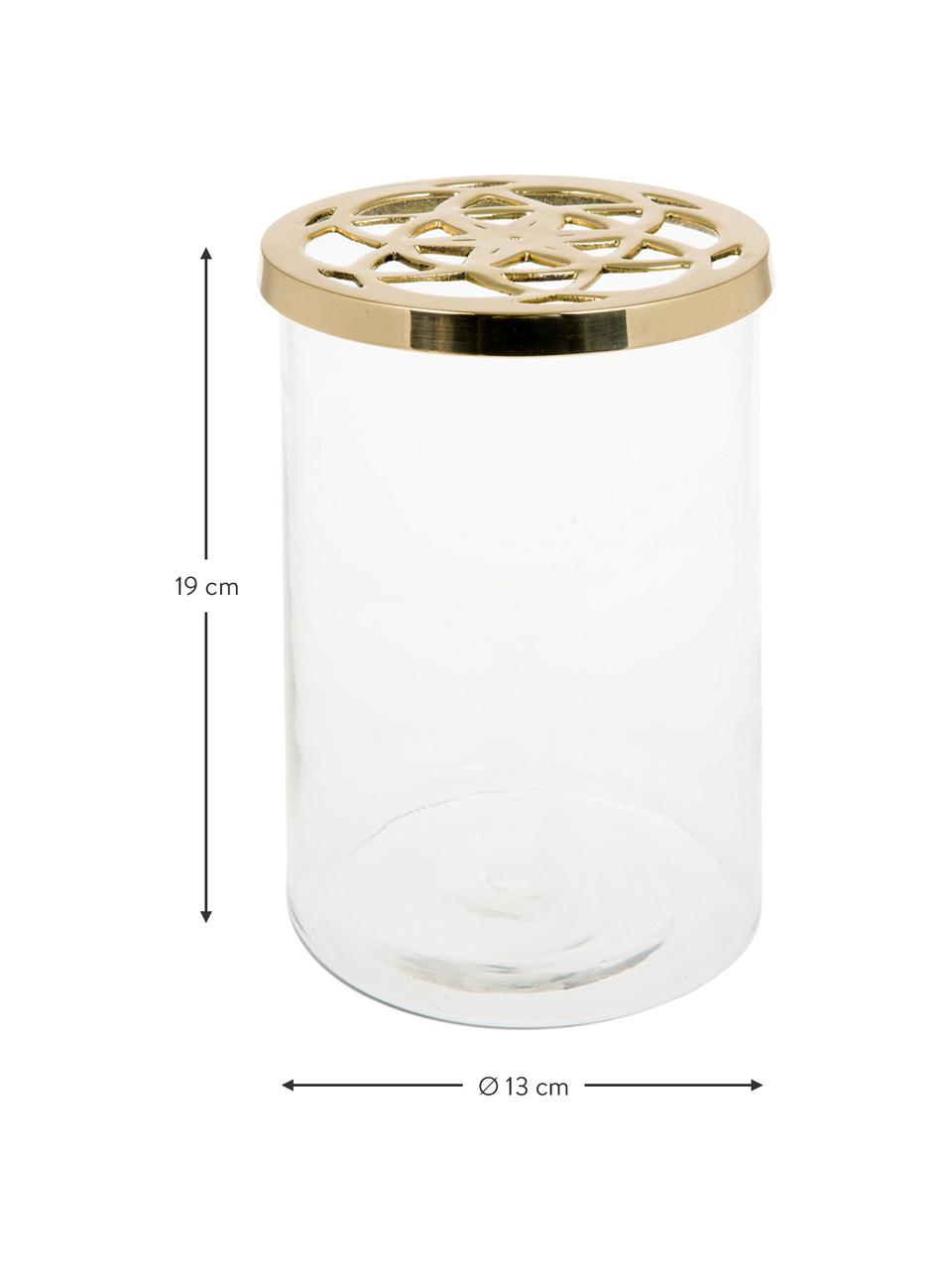 Glazen vaas Lily met metalen deksel, Vaas: glas, Deksel: messing, Vaas: transparant. Deksel: messingkleurig, Ø 13 x H 19 cm