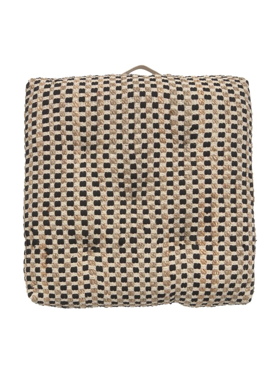 Cuscino da pavimento in cotone/juta Fiesta, Retro: 100% cotone, Nero, beige, Larg. 60 x Lung. 60 cm