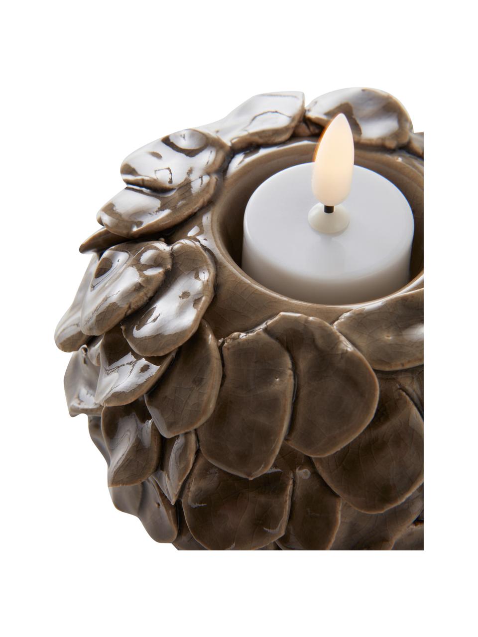 Ručne vyrobený svietnik na čajovú sviečku z keramiky Lush, Keramika, Hnedosivá, Ø 13 x V 9 cm
