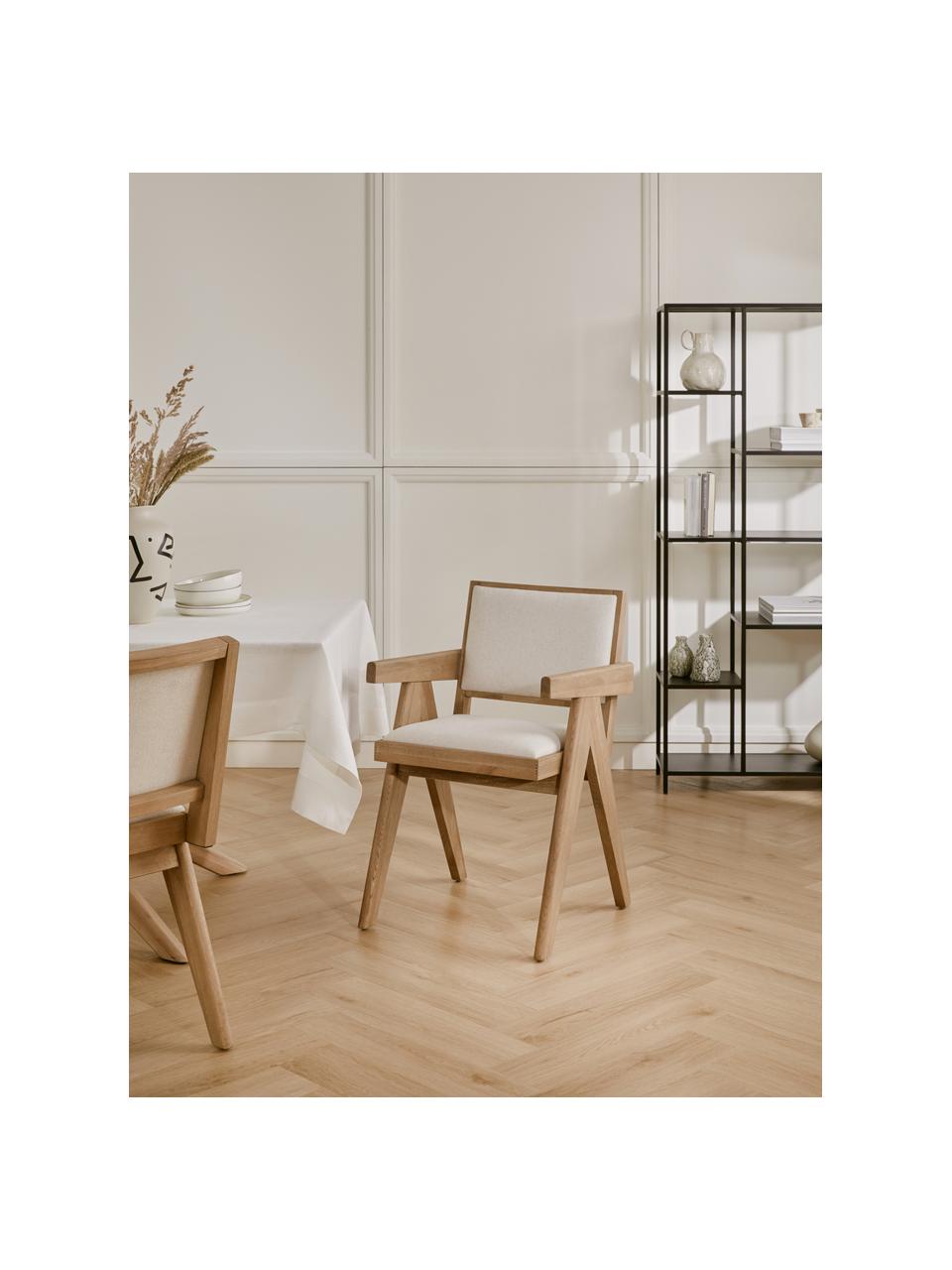Sillón tapizado Sissi, Tapizado: 100% poliéster Alta resis, Estructura: madera de roble maciza, Asiento: contrachapado de madera d, Tejido blanco crema, madera de roble clara, An 58 x F 52 cm