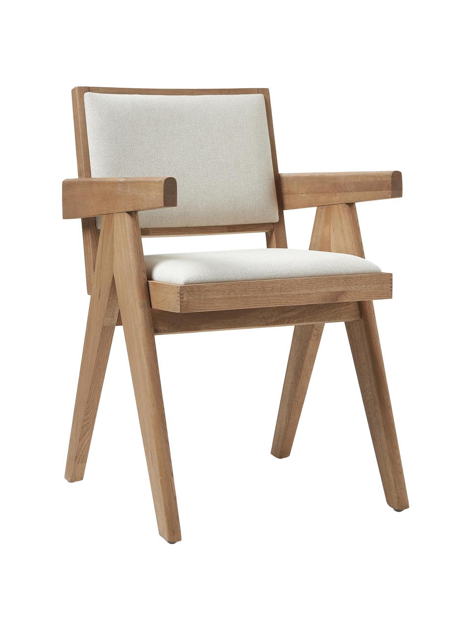 Armstoel Sissi met vulling, Frame: massief eikenhout, Bekleding: 100% polyester Met 10.000, Geweven stof crèmewit,helder eikenhout, B 58  x D 52 cm