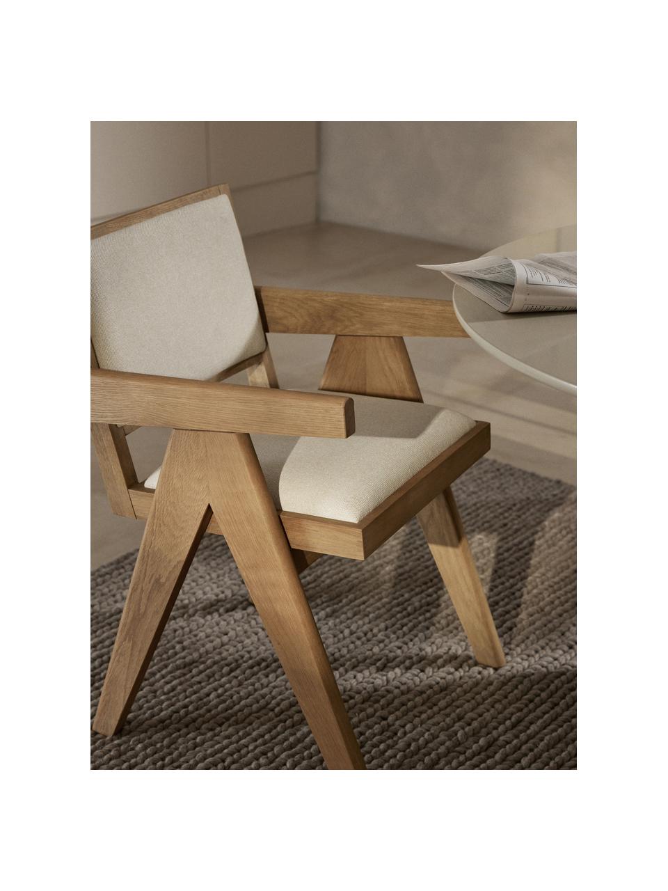 Chaise rembourrée en bois Sissi, Tissu blanc crème, bois de chêne clair, larg. 58 x prof. 52 cm