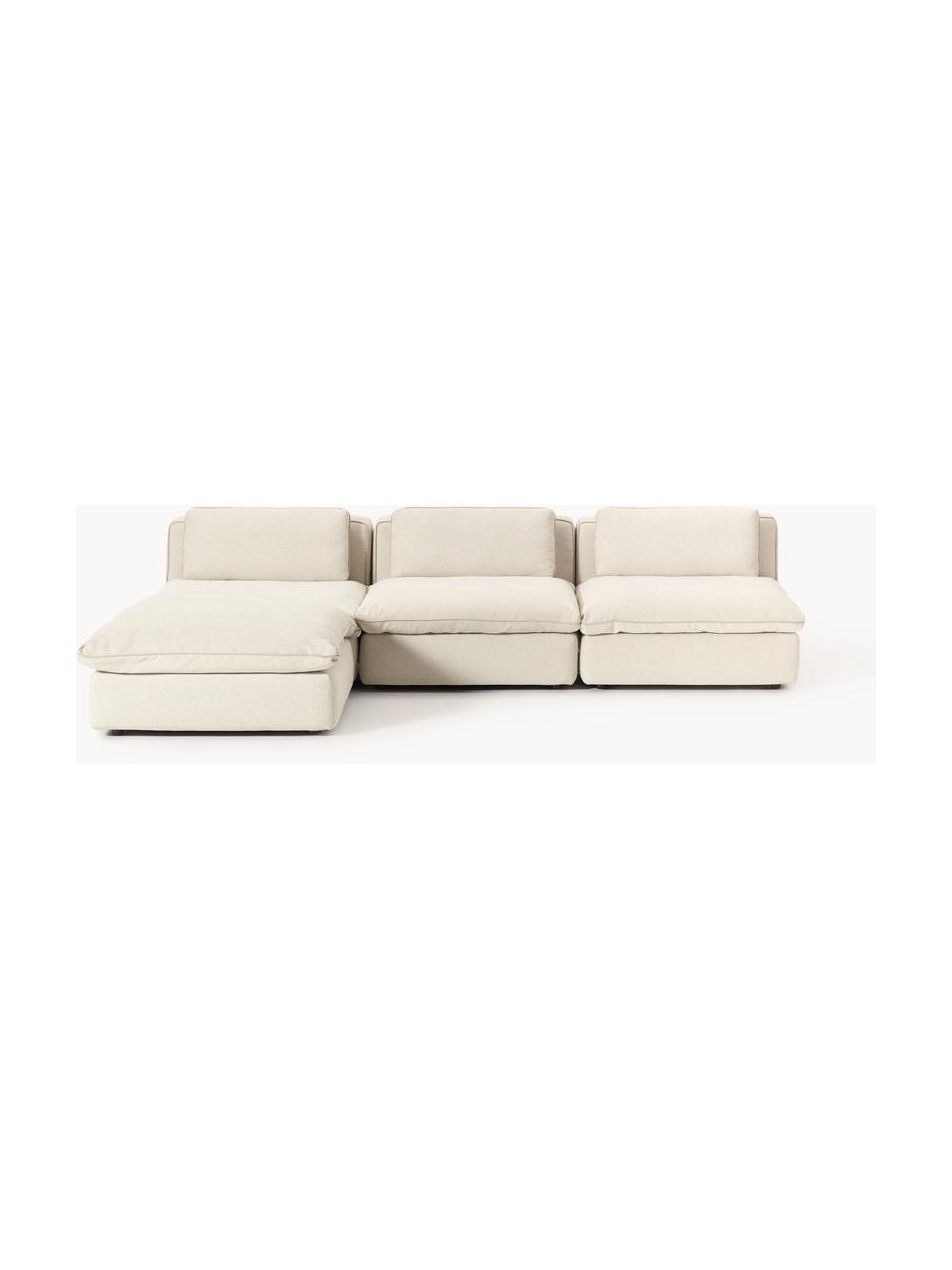 Canapé d'angle modulable avec pouf Felix, Tissu beige clair, larg. 300 x prof. 210 cm