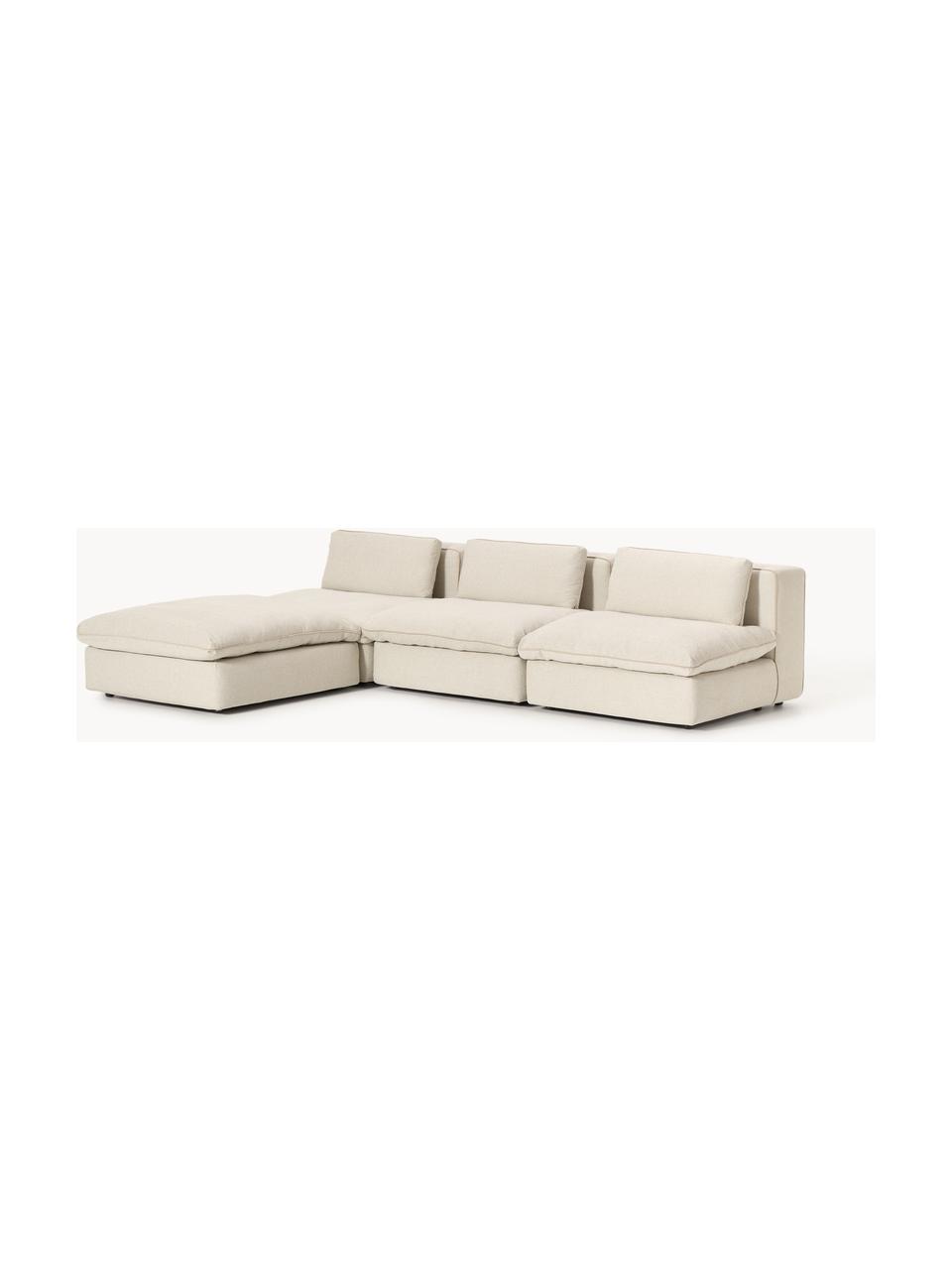 Canapé d'angle modulable avec pouf Felix, Tissu beige clair, larg. 300 x prof. 210 cm