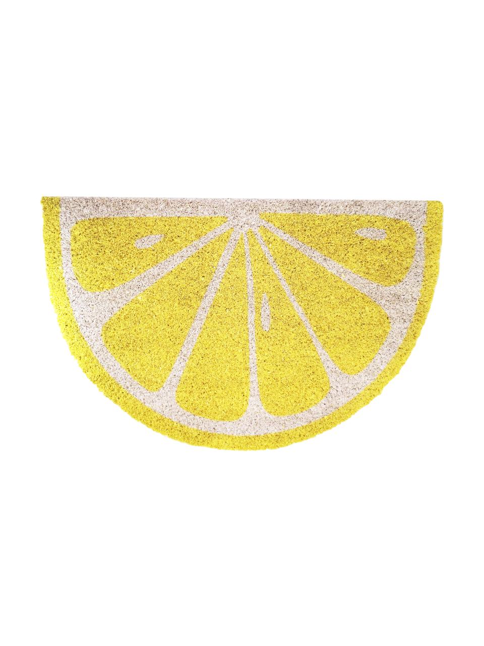 Felpudo Lemon, Parte superior: fibras de coco, Parte trasera: PVC, Amarillo, blanco crudo, An 40 x L 60 cm