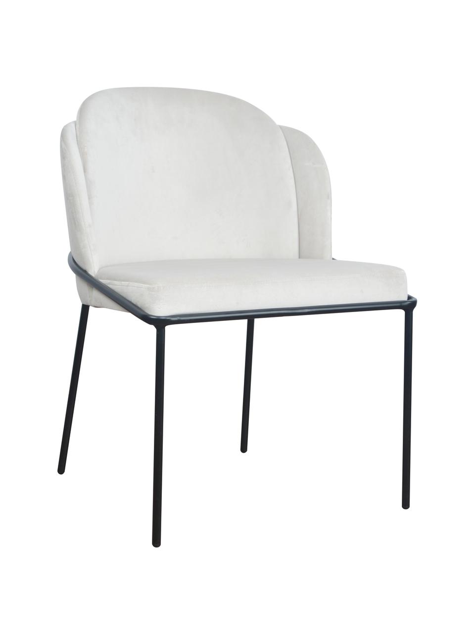 Sedia imbottita in velluto Polly, Rivestimento: velluto (100% poliestere), Gambe: metallo, Velluto bianco crema, nero, Larg. 57 x Prof. 55 cm