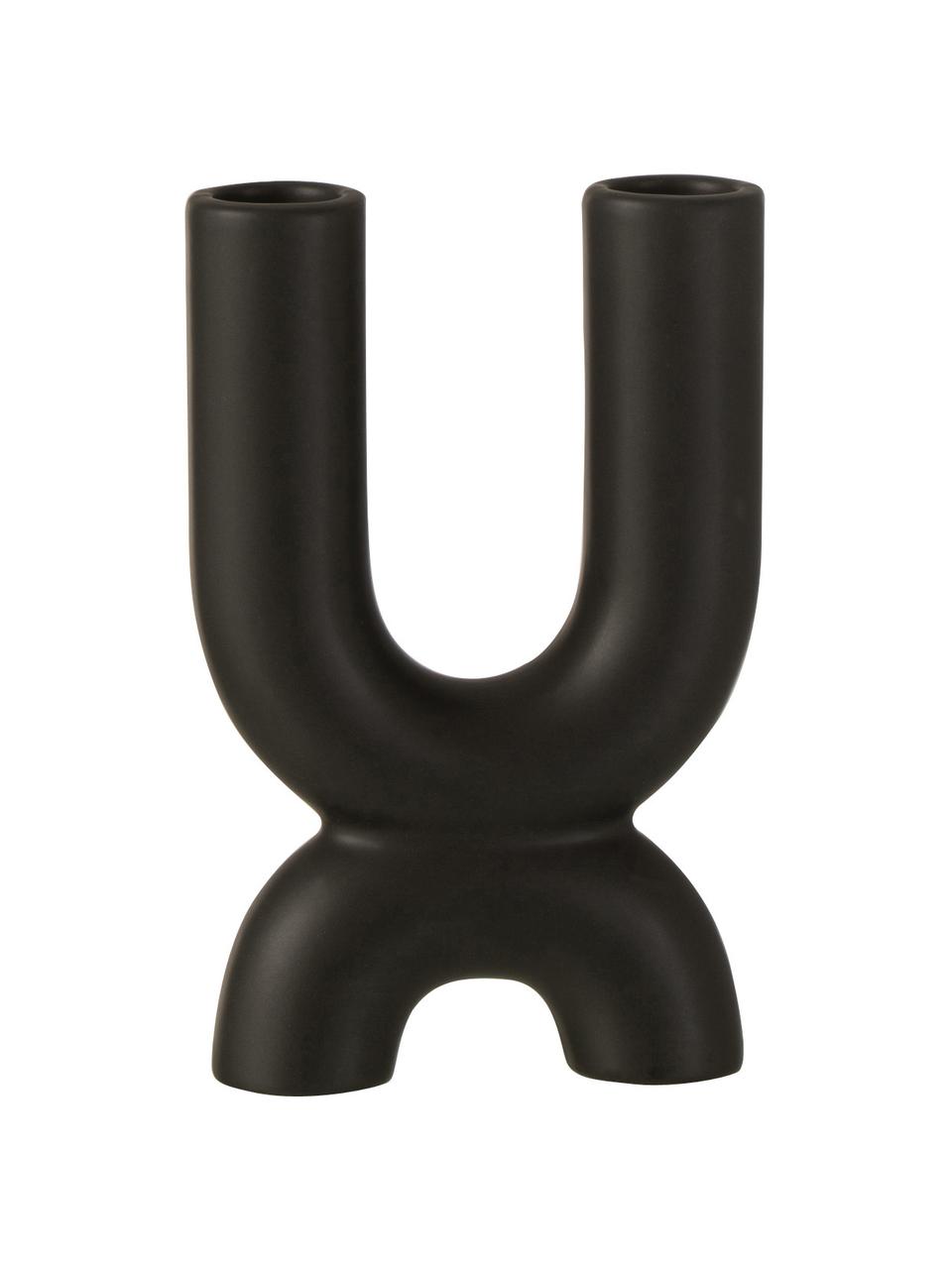 Candelabro in ceramica Double, Ceramica, Nero, Larg. 11 x Alt. 18 cm