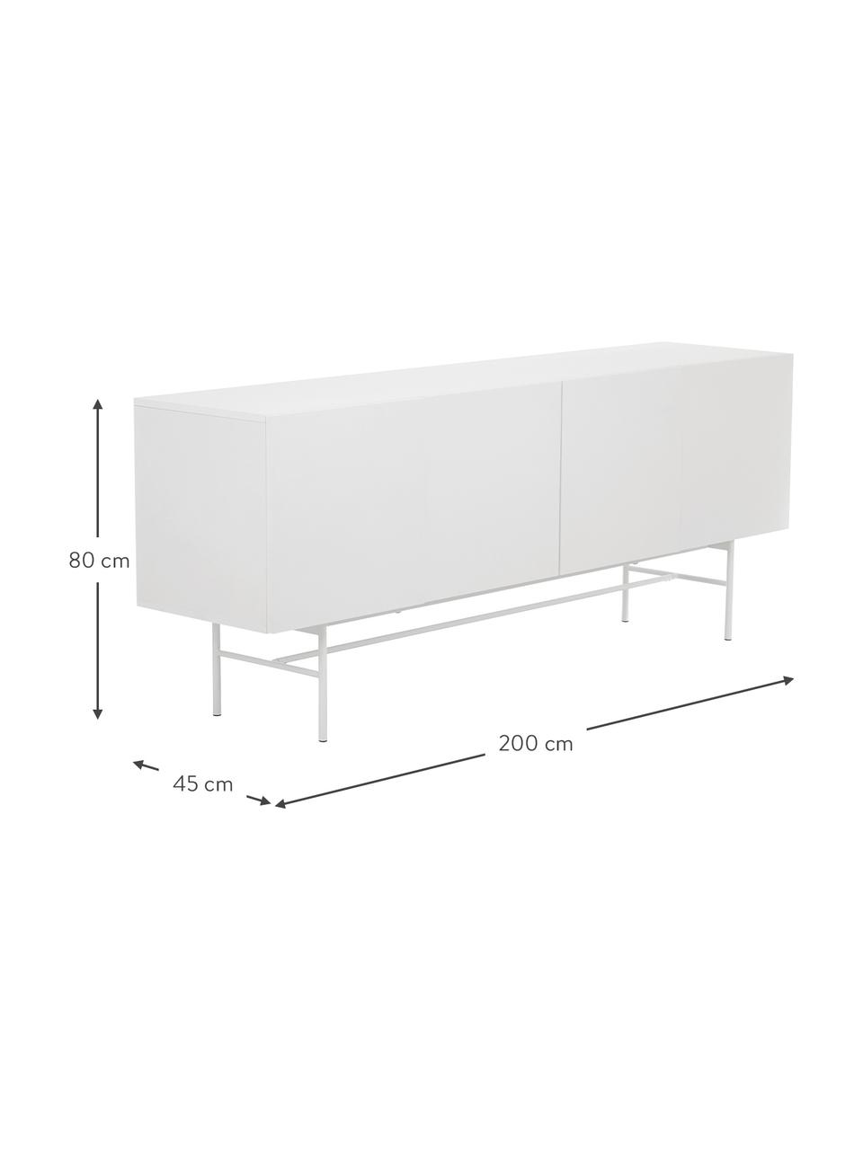 Modern dressoir Anders met 4 deuren in wit, Frame: gelakt MDF, Poten: gepoedercoat metaal, Wit, 200 x 79 cm