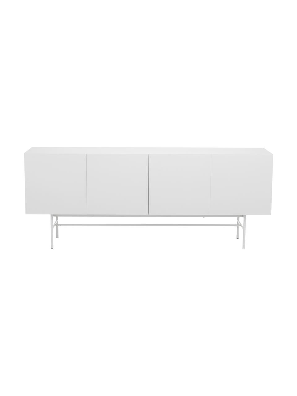 Credenza moderna con 4 ante Anders, Piedini: metallo verniciato a polv, Bianco, Larg. 200 x Alt. 79 cm