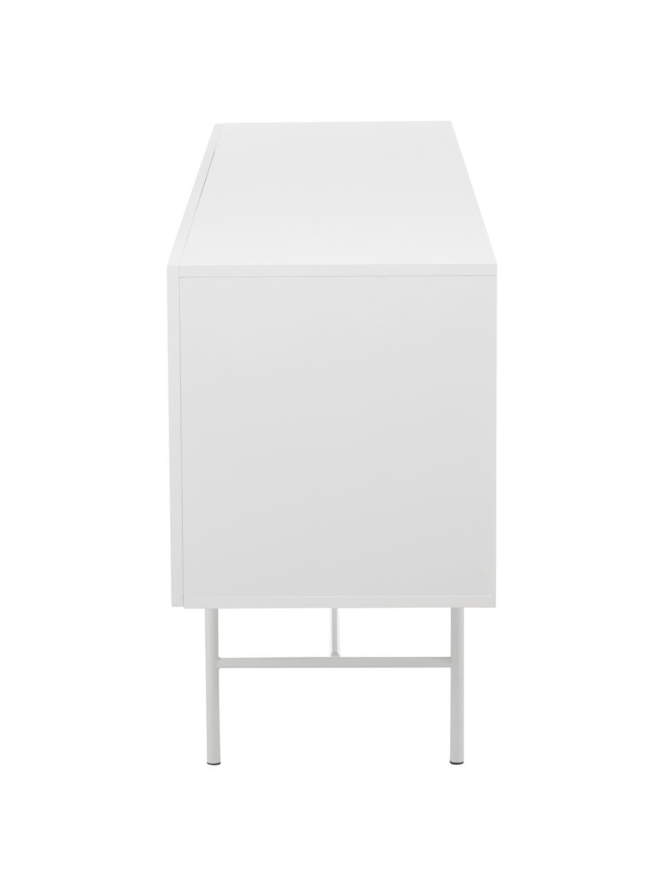 Modern dressoir Anders met 4 deuren in wit, Frame: gelakt MDF, Poten: gepoedercoat metaal, Wit, 200 x 79 cm