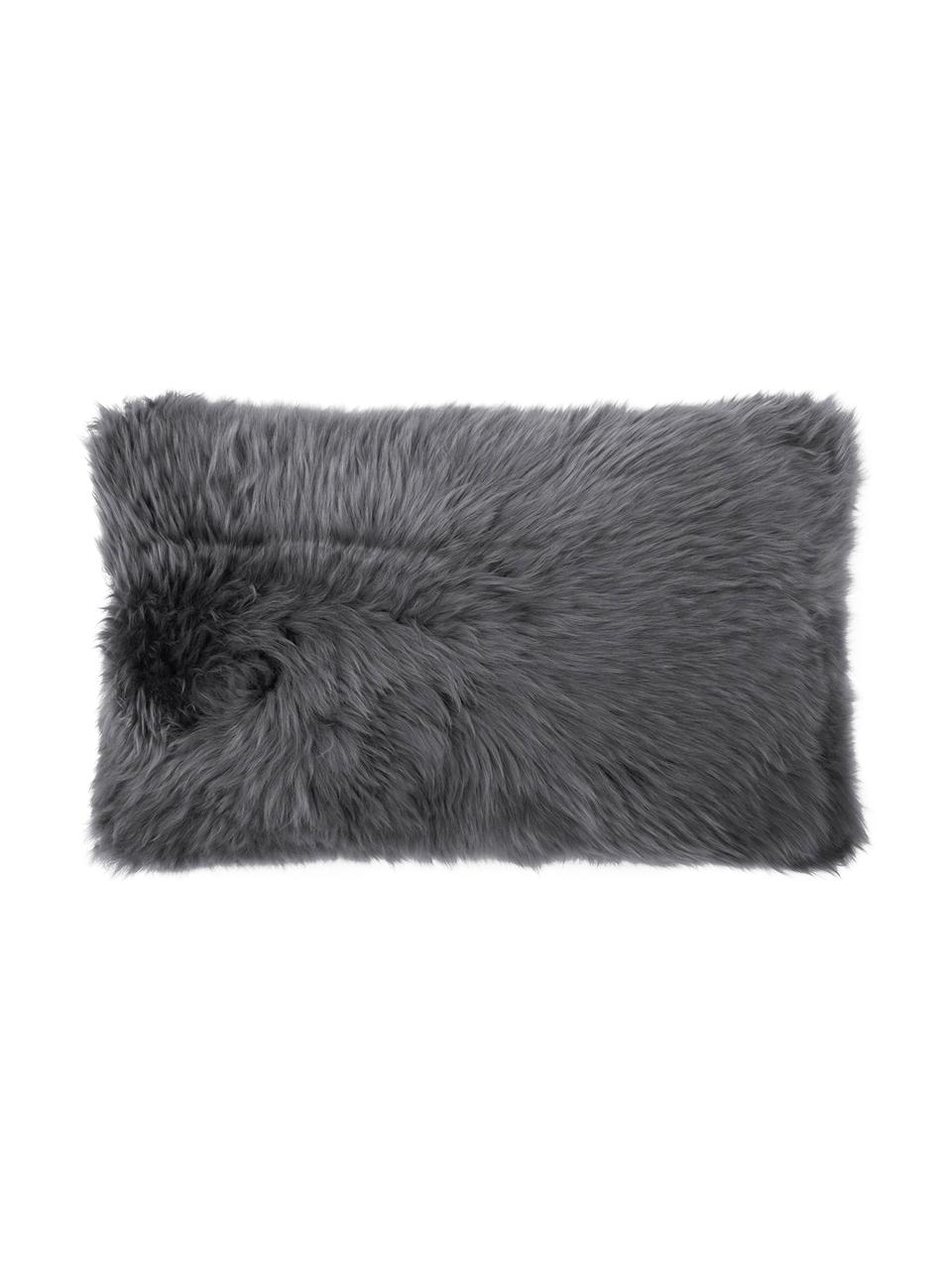 Housse de coussin rectangulaire gris peau de mouton Oslo, Endroit : gris foncé Envers : gris foncé, larg. 30 x long. 50 cm