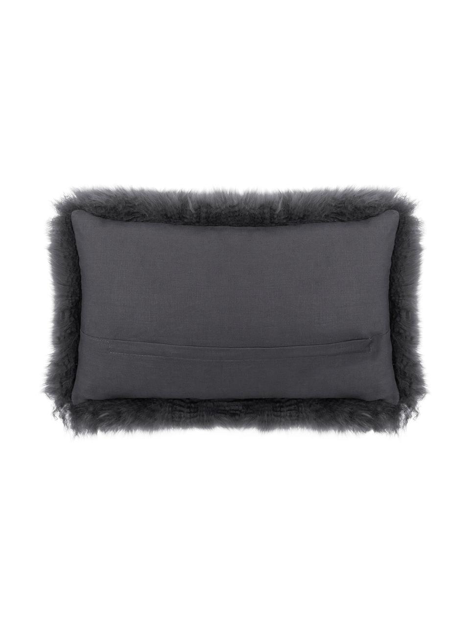 Housse de coussin rectangulaire gris peau de mouton Oslo, Endroit : gris foncé Envers : gris foncé, larg. 30 x long. 50 cm