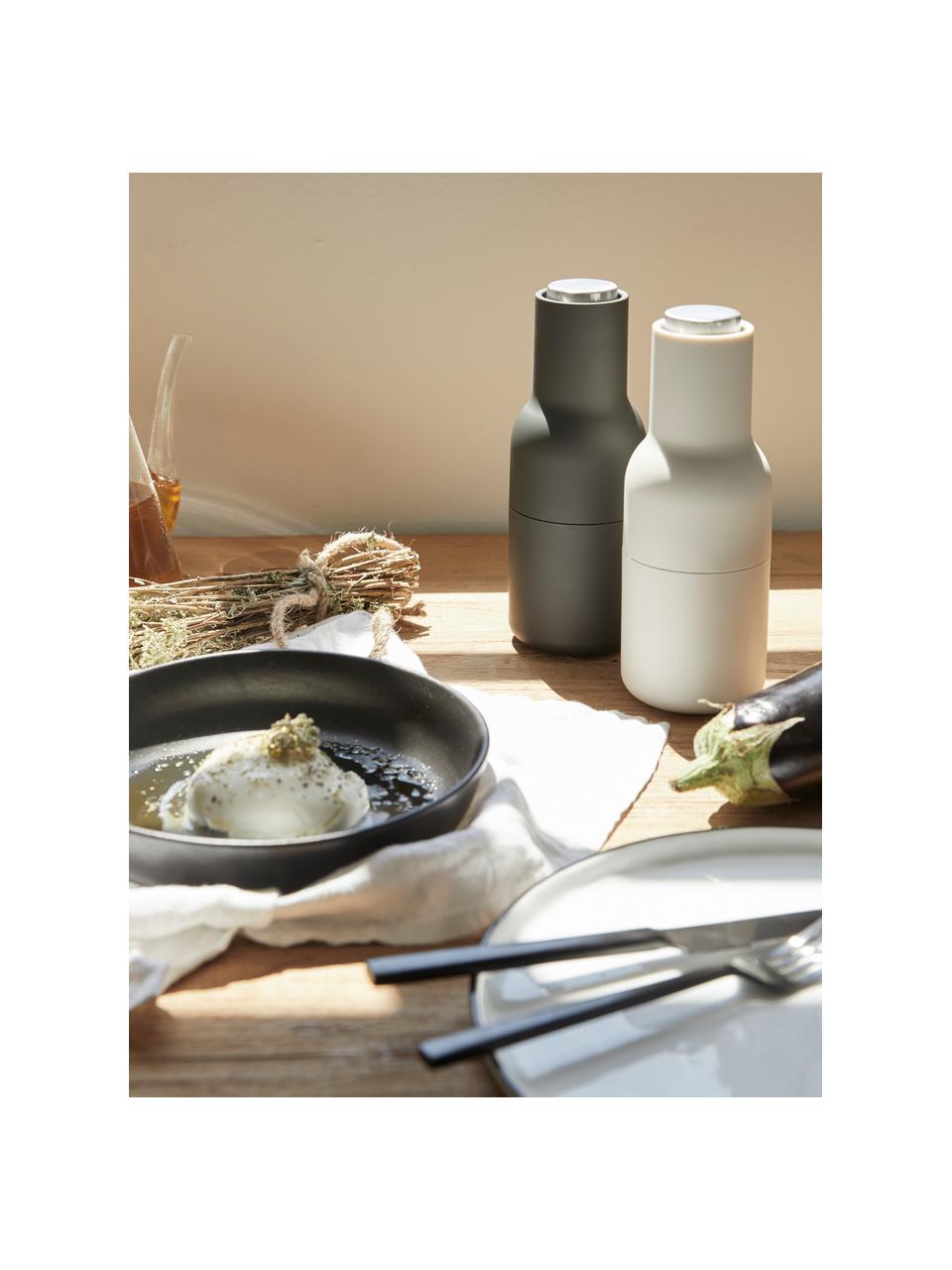 Molinillos de diseño Bottle Grinder, 2 uds., Cuerpo: plástico, Grinder: cerámica, Gris antracita, gris claro, Ø 8 x Al 21 cm