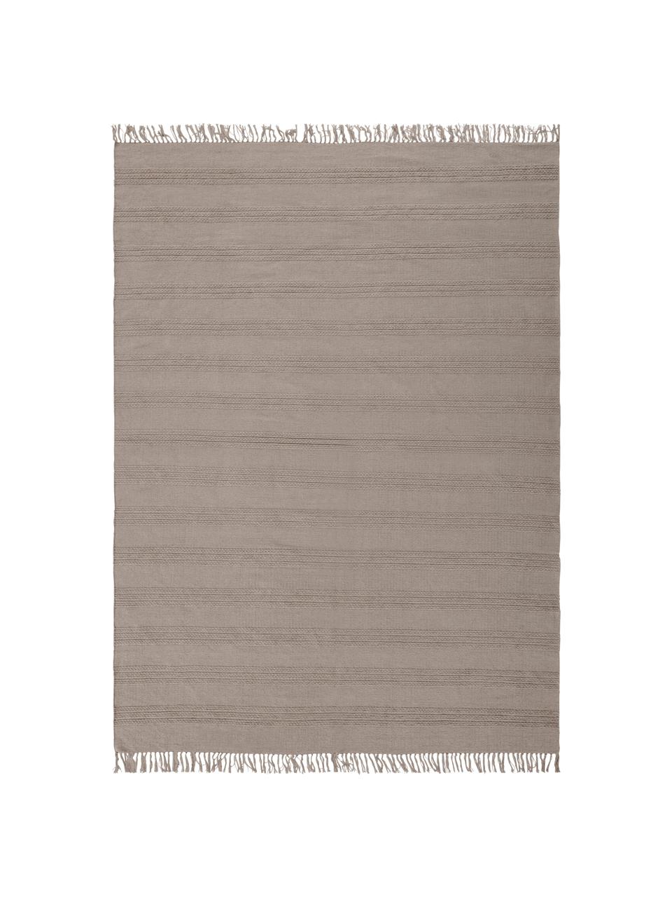 Katoenen vloerkleed Tanya met ton-sur-ton weefpatroon en franjes, 100% katoen, Taupe, B 160 x L 230 cm (maat M)