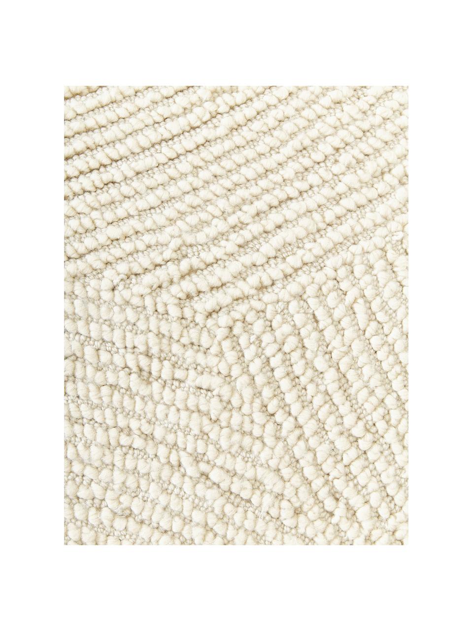 Kulatý ručně všívaný koberec s nízkým vlasem vyrobený z recyklovaných materiálů Eleni, Tlumeně bílá, Ø 150 cm (velikost M)