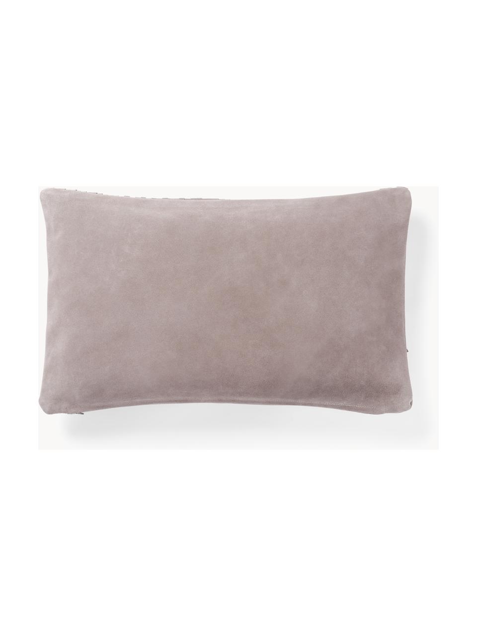 Housse de coussin 50x50 en cuir avec franges Amaia, 100 % cuir, Taupe, larg. 30 x long. 50 cm