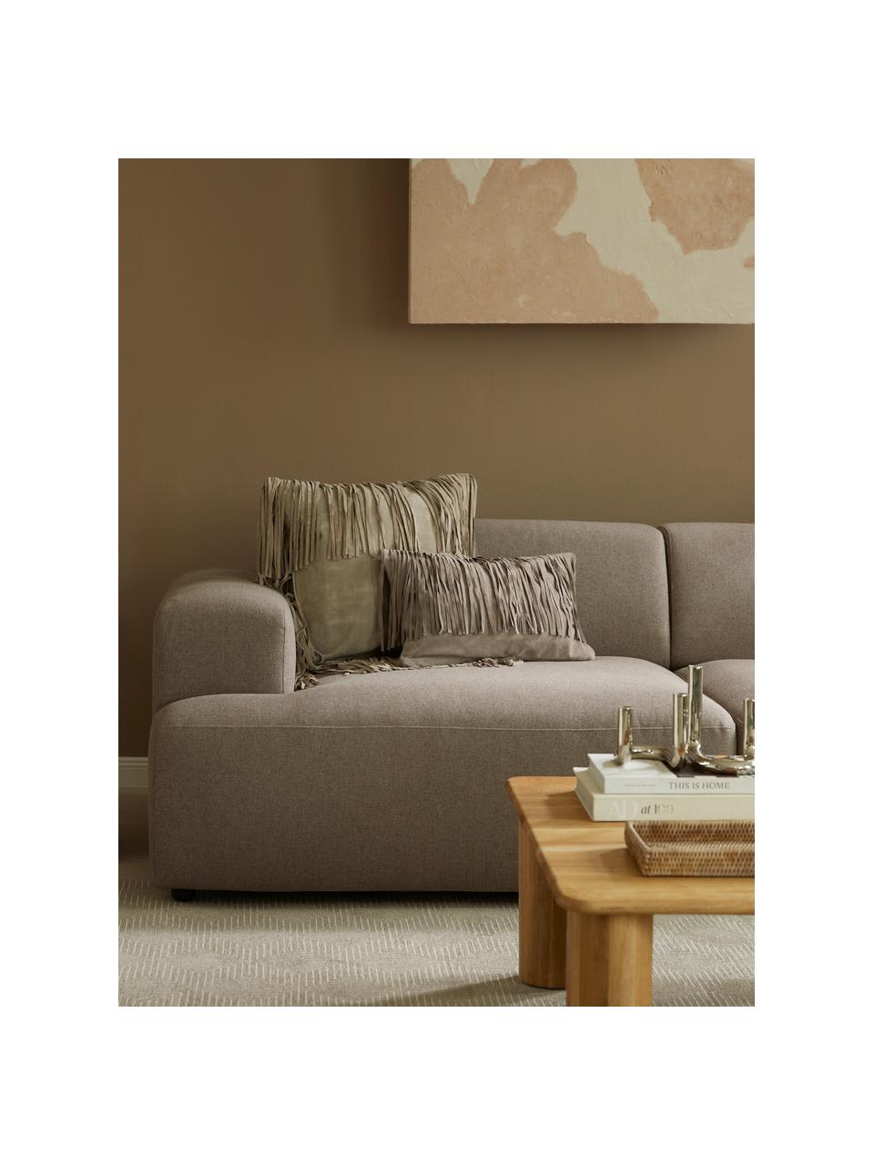 Leren kussenhoes Amaia met franjes, 100% leer, Taupe, B 30 x H 50 cm