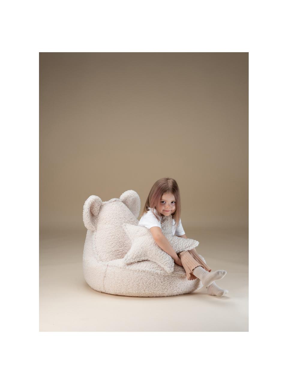 Pouf en peluche pour enfants Bear, Peluche blanc cassé, larg. 60 x prof. 70 cm