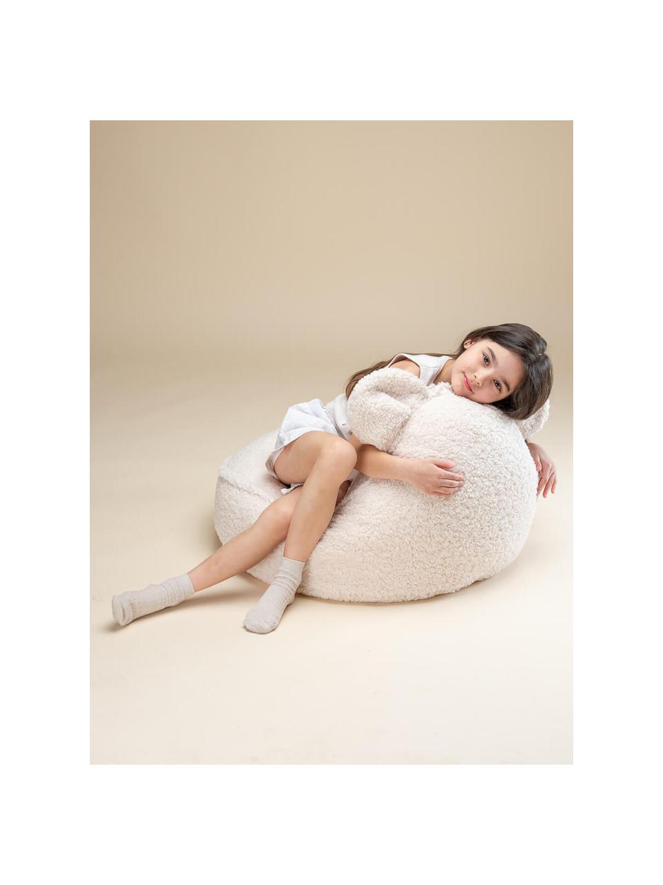 Pouf per bambini in teddy Bear, Teddy bianco latte, Larg. 60 x Prof. 70 cm