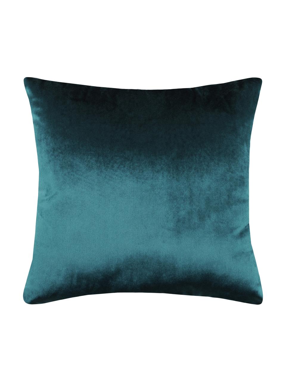 Poszewka na poduszkę z aksamitu Ibarra, 100% poliester, Niebieski petrol, biały, S 45 x D 45 cm
