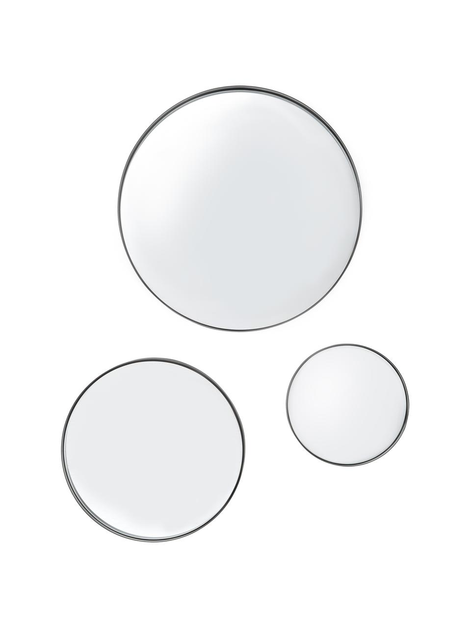 Súprava okrúhlych nástenných zrkadiel s kovovým rámom Ivy, 3 diely, Čierna, Súprava s rôznymi veľkosťami