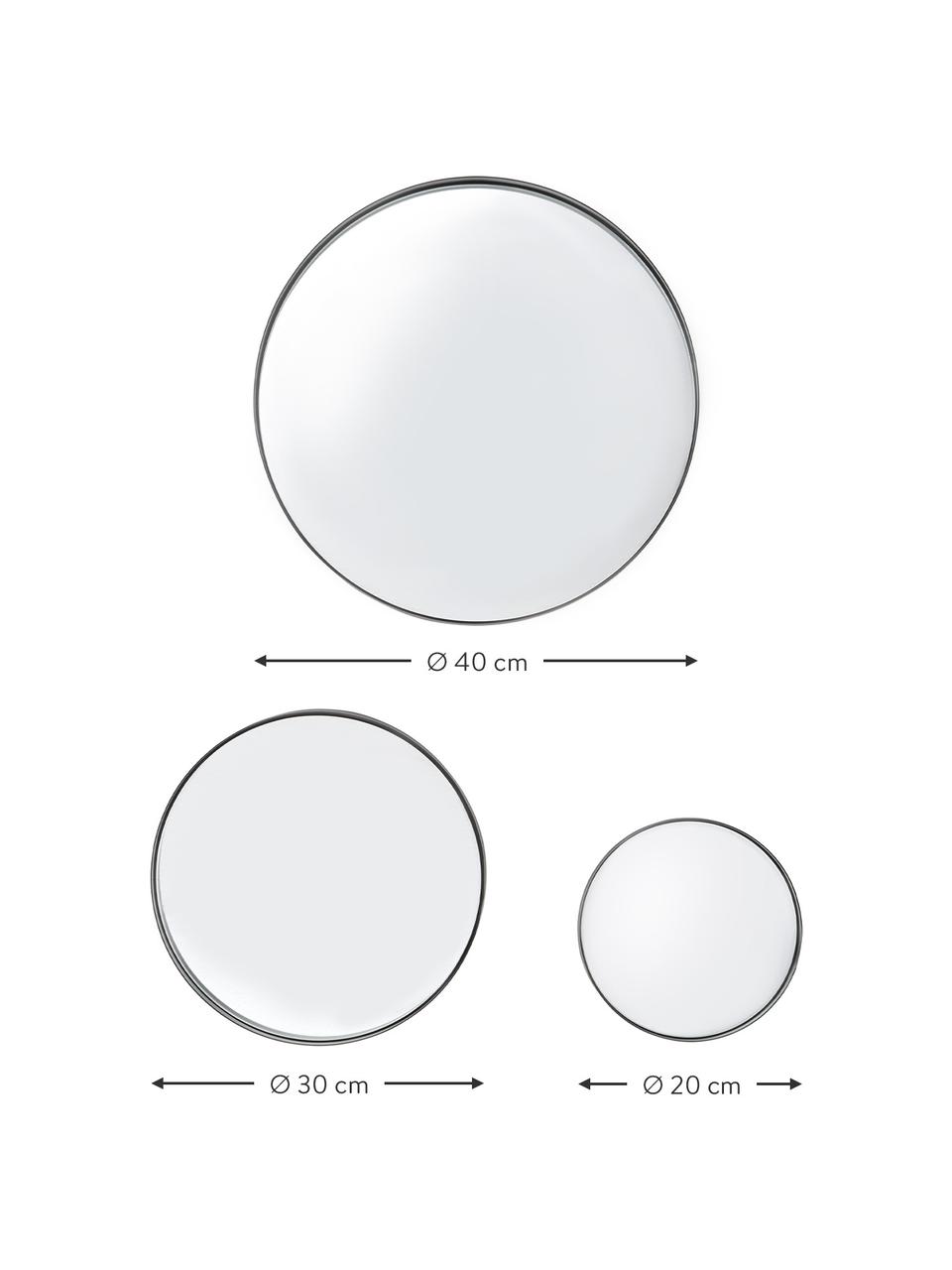 Set de espejos de pared redondo de metal Ivy, 3 uds., Estructura: metal con pintura en polv, Parte trasera: tablero de fibras de dens, Espejo: cristal, Negro, Set de diferentes tamaños