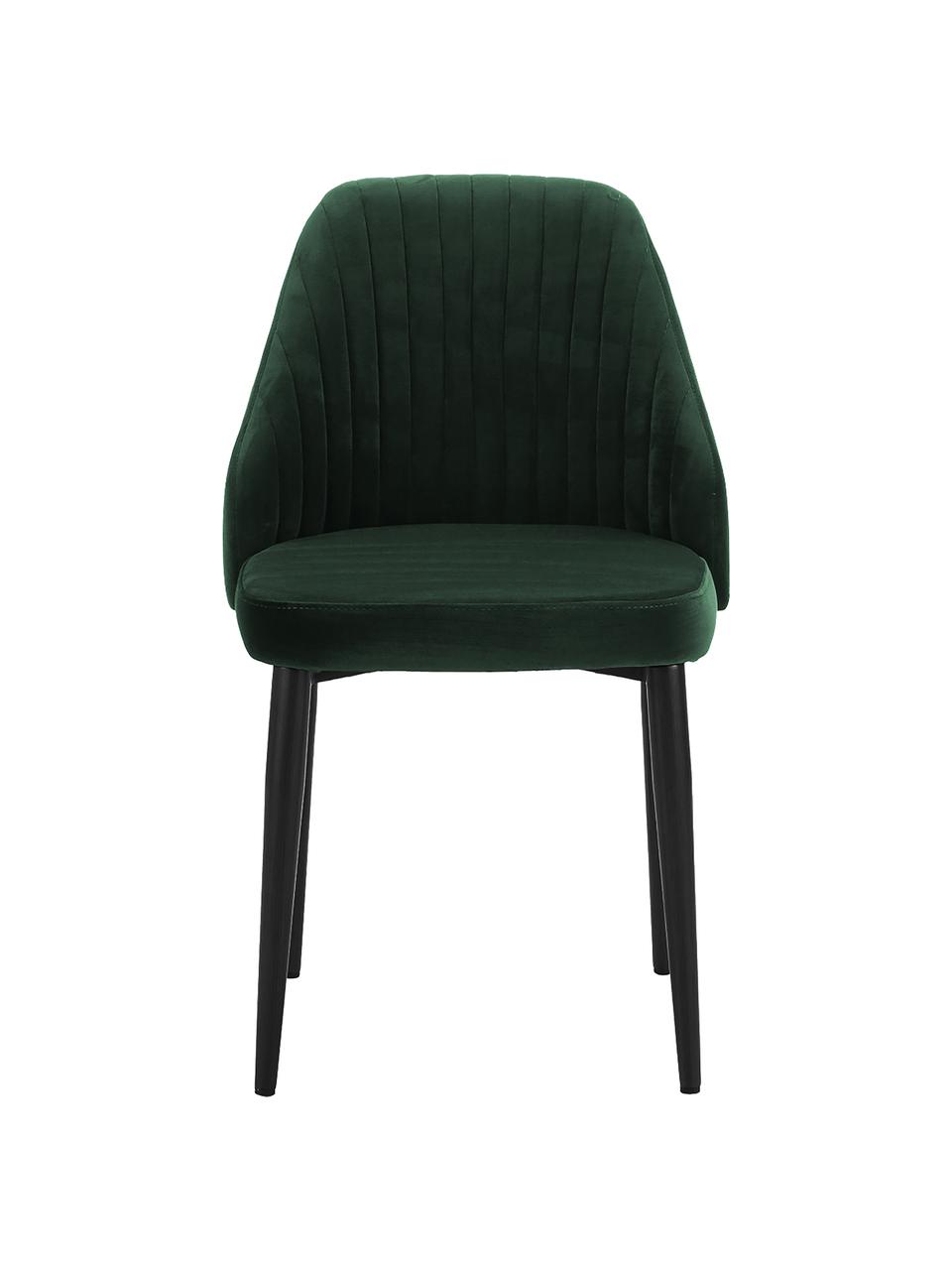 Fluweel gestoffeerde stoelen Lucie, 2 stuks, Bekleding: fluweel (polyester), Poten: metaal in walnoothoutlook, Groen, B 45 x D 57 cm