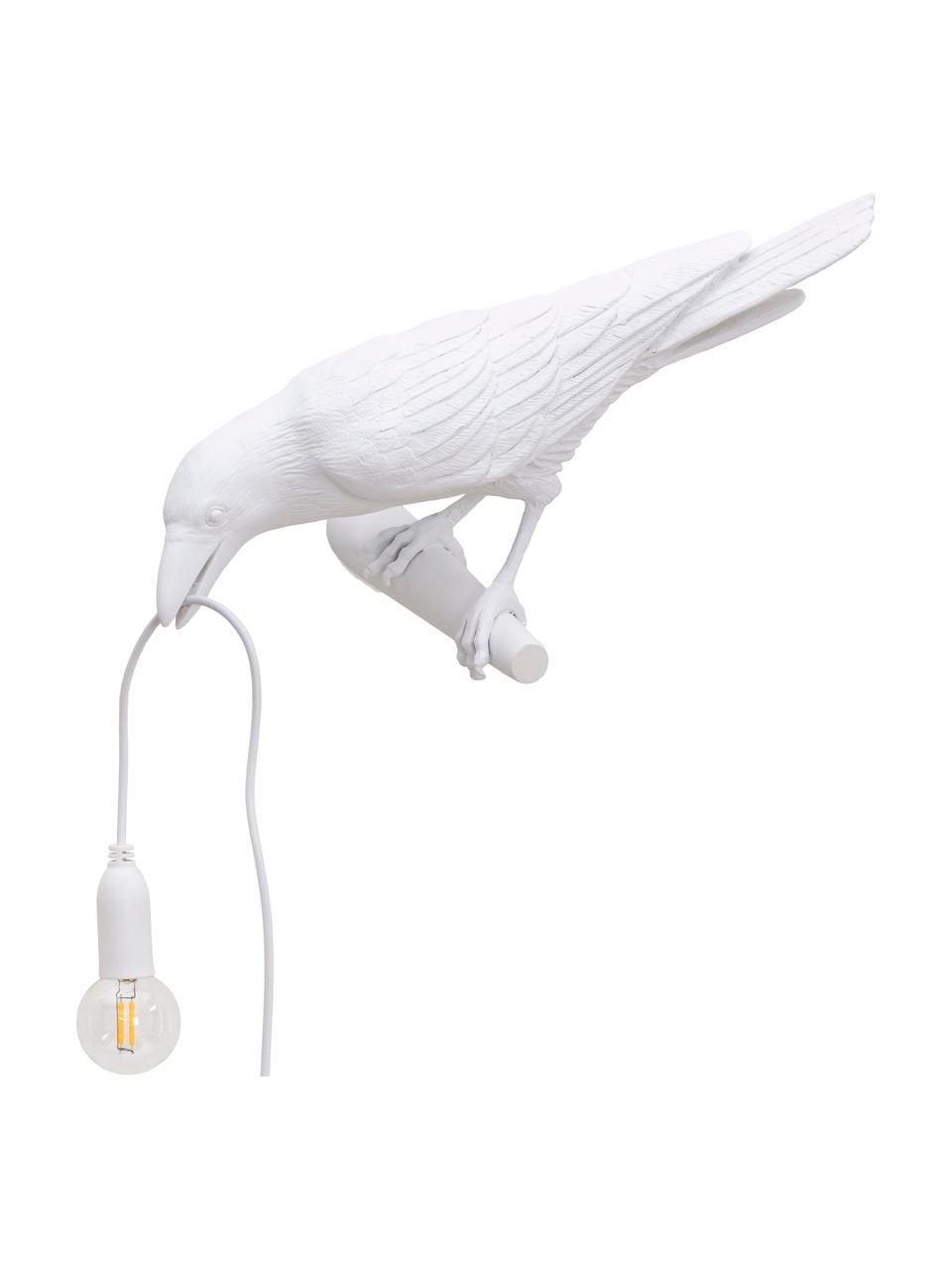 Aplique de diseño Bird, con enchufe, Lámpara: resina, Fijación: resina, Cable: plástico, Blanco, An 33 x Al 13 cm