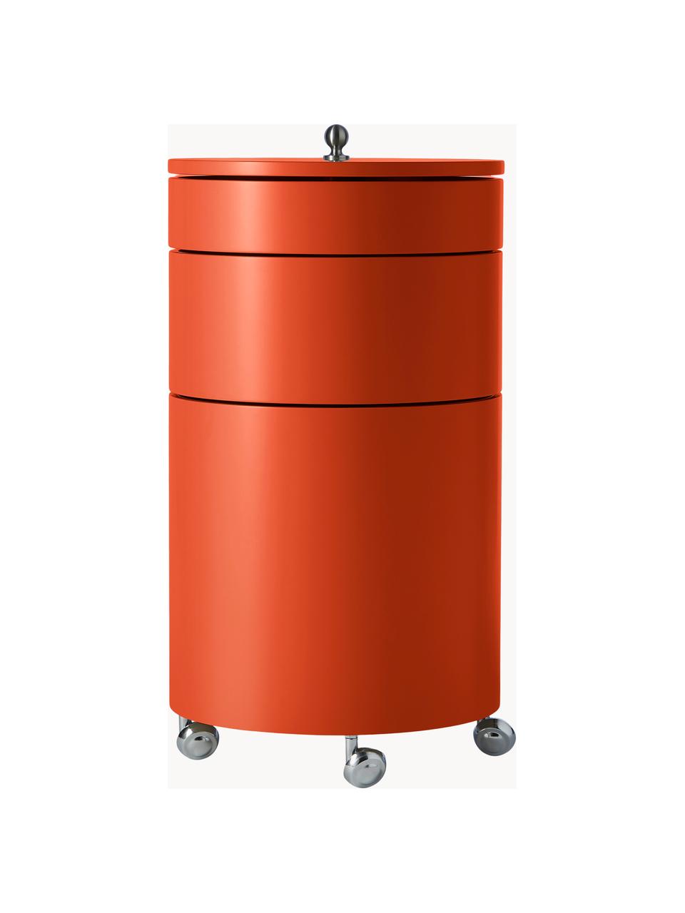 Contenitore a rotelle tondo Barboy, Maniglia: metallo, cromato, Ruote: plastica, Rosso, Ø 38 x Alt. 73 cm