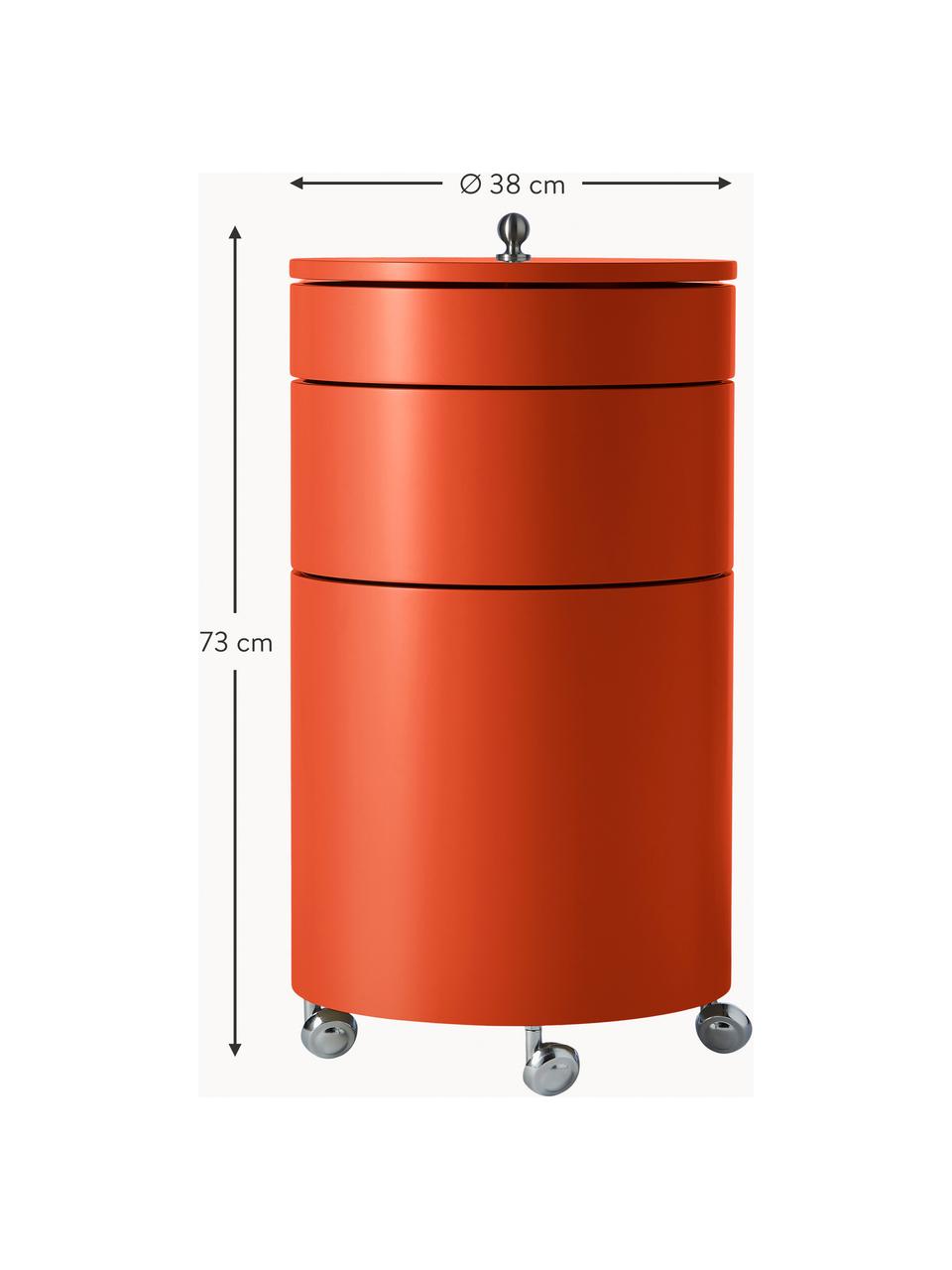 Contenitore a rotelle tondo Barboy, Maniglia: metallo, cromato, Ruote: plastica, Rosso, Ø 38 x Alt. 73 cm