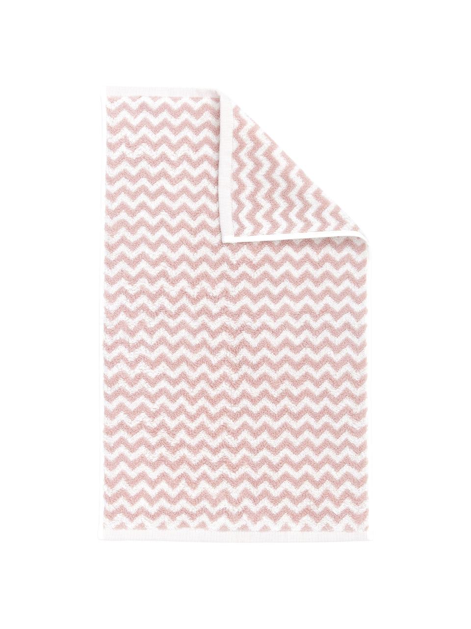 Serviette de toilette coton pur à imprimé zigzag Liv, 100 % coton, grammage intermédiaire 550 g/m², Rose, blanc crème, Serviettes invité, larg. 30 x long. 50 cm, 2 pièces